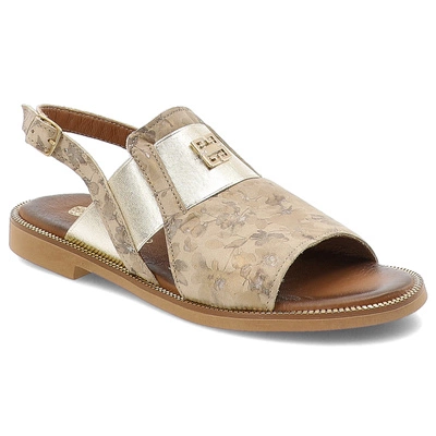 Sandały ARMODO - 40385 Kwiaty Beż + Zł.