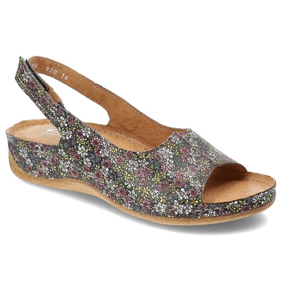 Sandały POLLONUS - 5-0920-076 Nubuk Szary 1 Kwiaty