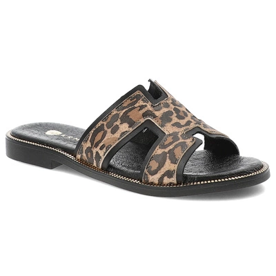 Klapki ARMODO - 40383 Bf. Czarny+Lampart Beż