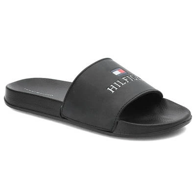 Pantoletten TOMMY HILFIGER - T3B0-32574-1172999-Logo Print Pool Slide Black 999