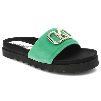 Klapki KARINO - 4196/066-P Zielony/Welur