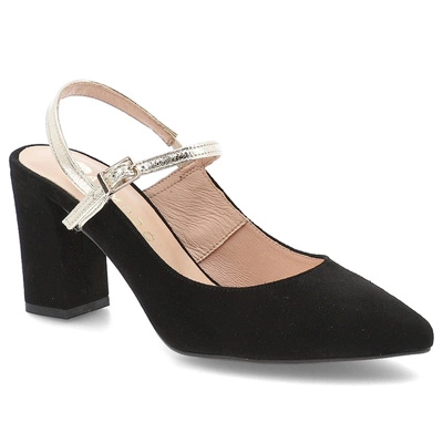 Czółenka ARMODO - 867/2/A Czarny Zamsz/Złoty