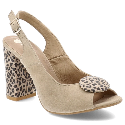 Sandały ARMODO - 1819 Beż Zamsz+Pantera