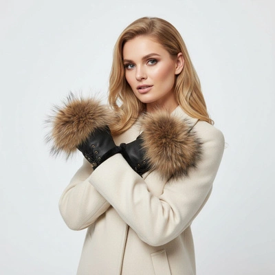 Mitenki Luka-Pelli - Rękawiczki Bez Palców Z Naturalnym Futrem Jenot Brąz